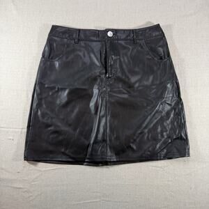 Madden NYC Faux Leather Mini Skirt Black Large L High Waisted Night Out Goth Y2K